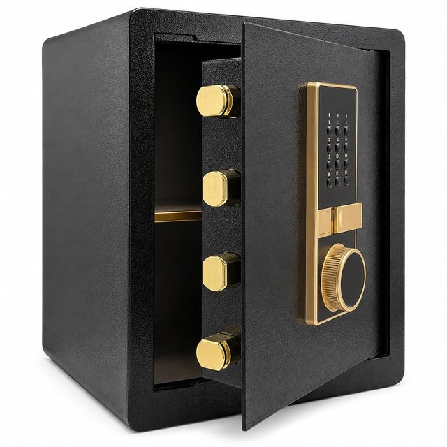 Safe Box, 17.7" Tall 1.4 Cubic Feet 2-Layer Home Office Safe, Security Cabinet Safe for Money Cash Valuables, Digital Electronic Keypad, Dual Alarm System, Removable Shelf