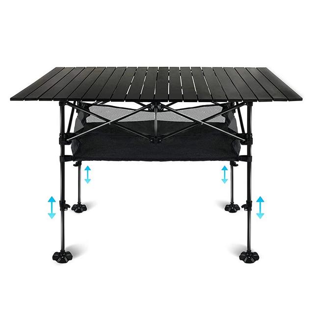 LEADALLWAY Adjustable Height Aluminum Camping Table Folding Portable Outdoor Table with Large Storage Organizer and Carrying Bags Big Foot Upgrade Collapsible Picnic Table