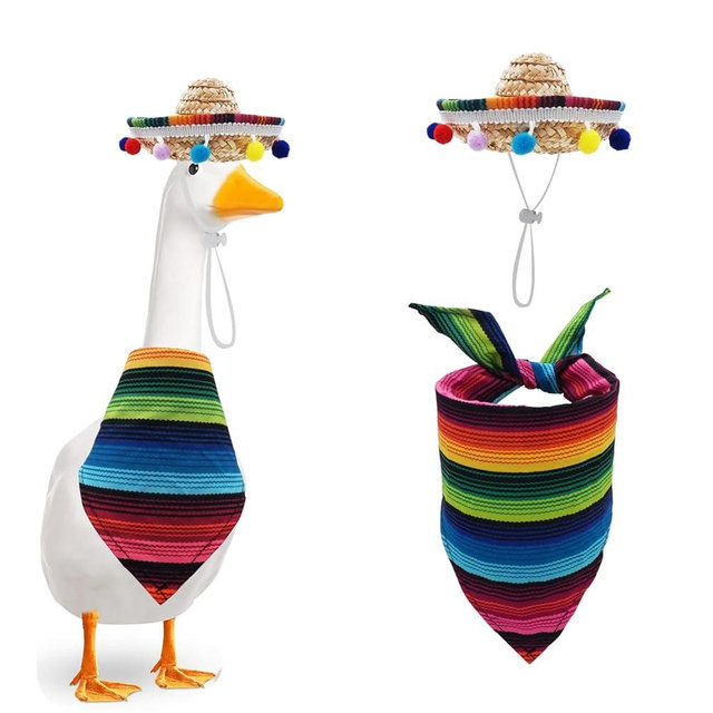 Mexican Porch Goose Outfits, Cinco de Mayo Sombrero Bandana Set for 17”/23” Plastic/Concrete Goose Statues Garden Party Décor
