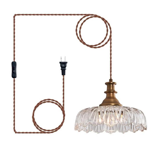HDDFL Plug in Pendant Light Fixture Vintage Pendant Lighting Fixtures with Plug in Cord Hanging Light Kitchen Glass Pendant Lights with Switch for Island Dining Table Living Room