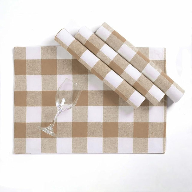 Softopia Cotton Beige and White Buffalo Check Placemats Set of 4, 13x19 Inches, Plaid Table Mats, 100% Cotton, Washable, Reusable Farmhouse Table Décor for Thanksgiving, Weddings and Everyday Dining