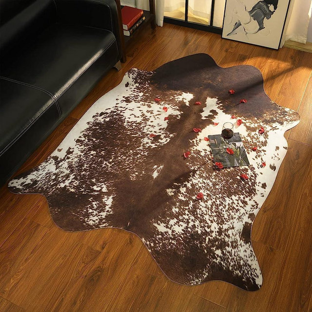 B BENRON Luxury Cowhide Rug Retro Cow Hide Rug Vintage Cow Print Rug Large Ultra-Thin Faux Cowhide Rugs for Living Room Non Slip Area Rug Industry Style Hearth Rug Western Decor, Brindle