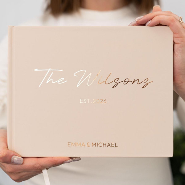 Personalized Wedding Guest Book | Custom Reception Guestbook | Engagement Signning Book, Wedding Anniversary Gifts, 60 Pages with 120 Sides