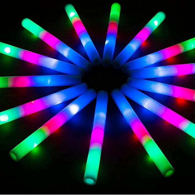 SHQDD Glow Sticks Bulk, 28 Pcs LED Foam Sticks, Valentine's Day Party Favors with 3 Modes Colorful Flashing, Glow in the Dark Party Supplies for Wedding, Raves, Concert, Party, Camping, Sporting Events
