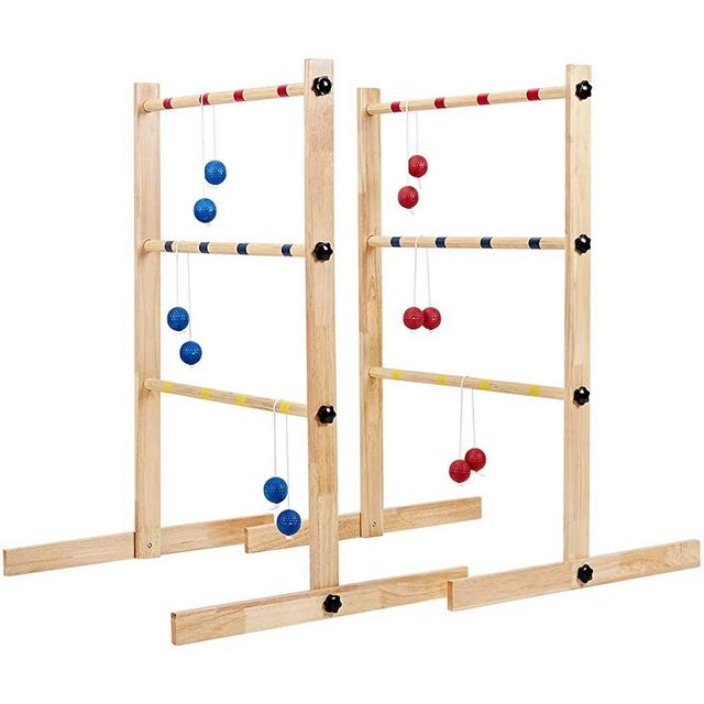 ApudArmis Ladder Toss Game Set, 35x26In Pine Wooden Golf Ladder Lawn Game with 6 Bolos Balls and Carrying Case - Outdoor Backyard Game for Teens Adults Family（New Version Sturdy Bolts）