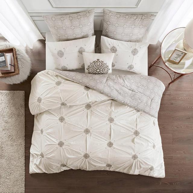 Alicia Full/Queen 6pc Cotton Comforter Set Gray/Ivory