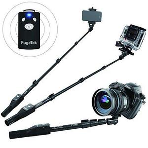 Fugetek FT-568 Professional High End Alloy Selfie Stick Monopod, Bluetooth Remote For Apple, Android, & DLSR Cameras (Black)