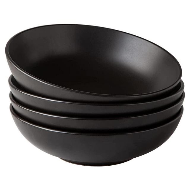 AmorArc 36 Ounce Salad Pasta Bowls , 8.75'' Large Ceramic Bowls Set of 4 for Kitchen, Chip-resistant Serving Bowls,Wide and deep, Microwave and Dishwasher Safe, Matt Black