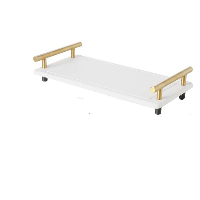 GianAbor Instant Dry Water Absorbing Stone Tray for Sink, Cup Dry Stone with Stainless Steel Handle and Feet for Keeping Kitchen and Bathroom Neat and Clean (Large, White & Gold Handle)