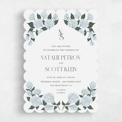 Blue Scalloped Wedding Invitation - Bellis Portrait