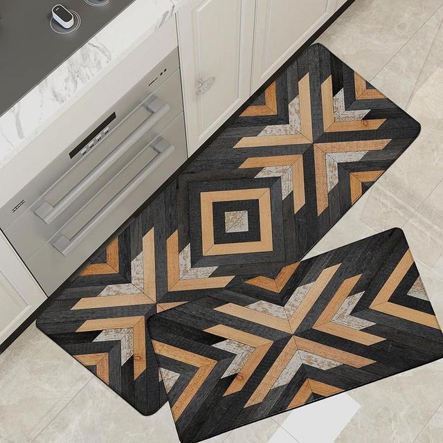 Tyrot Black Boho Aztec Kitchen Mats Rugs Sets of 2 Cushioned Anti Fatigue Floor Mat Western Kitchen Rugs Farmhouse Style Non Slip Waterproof Comfort Padded Rubber Standing Mat for Sink Laundry