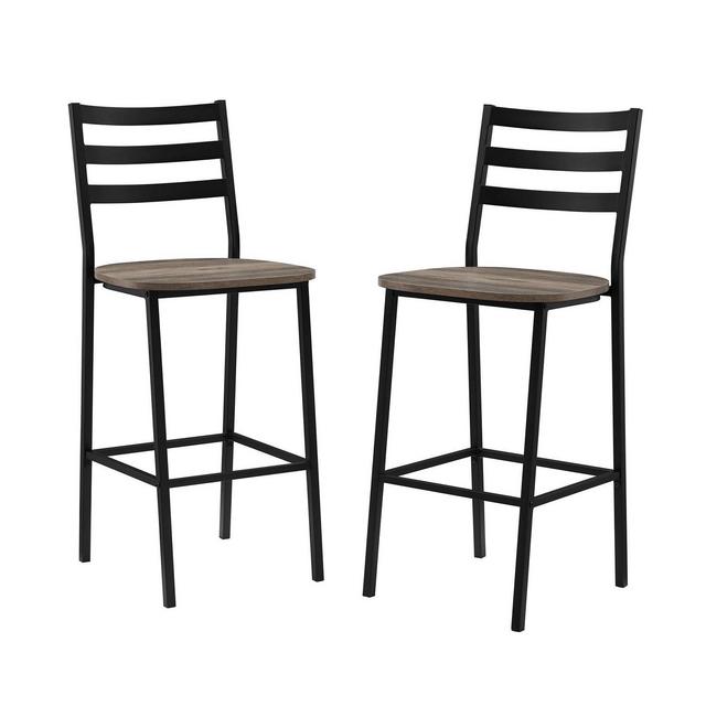 Set of 2 Industrial Slat Back Counter Height Barstools Gray Wash - Saracina Home