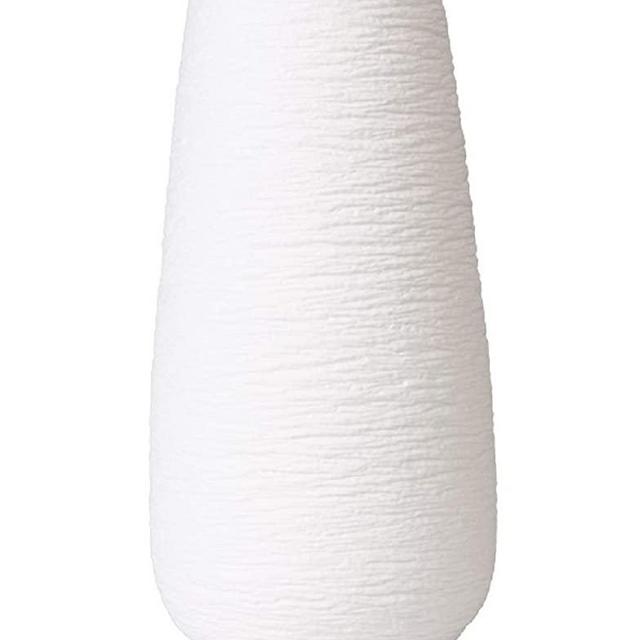 Eweeh 10 Inch Oval Ceramic Vase for Flowers,Textured Design Tall Porcelain Floral Home Décor,Elegant Bouquet Holder Modern Geometric Pattern Vases (White)
