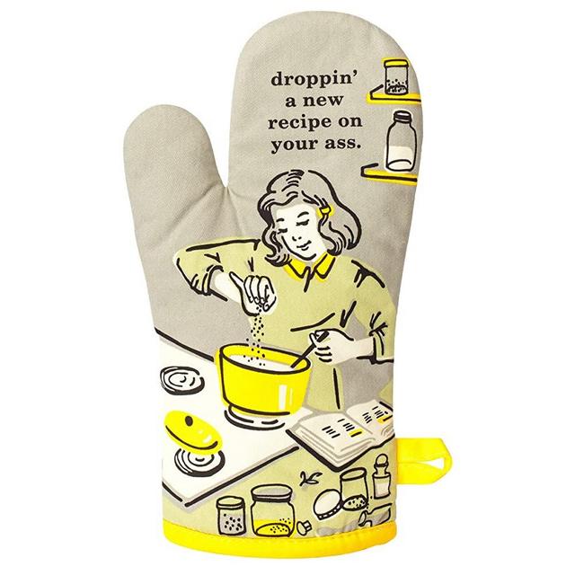 Blue Q Oven Mitt "Droppin' a New Recipe", Grey/Yellow, One Size