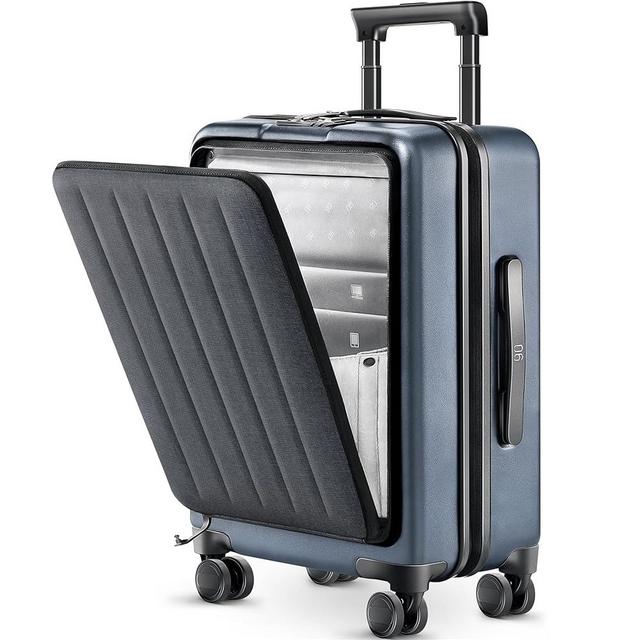 NINETYGO Carry on Luggage with Front Compartment, Airline Approved, 20-Inch Suitcases with Wheels for Trips, Men, Women, 22 X 14 X 9 Inches (Cool Gray)