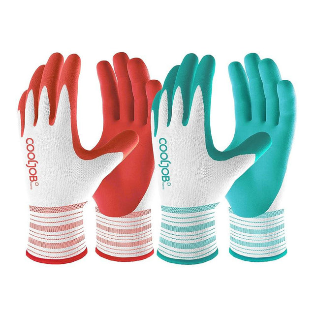 COOLJOB Gardening Gloves for Women and Ladies, 6 Pairs Breathable Rubber Coated Yard Garden Gloves, Outdoor Protective Work Gloves with Grip, Size Small, Red & Green
