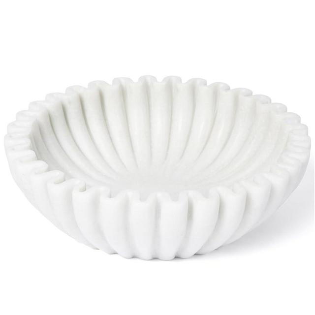 Spaceneat Fluted Marble Bowl Decorative - 10" Marble Fruit Bowl for Kitchen Counter - Large Decorative Bowls for Home Decor - Marble Ruffle Bowl, Scalloped Bowl, Stone Bowl Decorative, Concrete Bowl