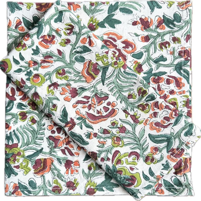 ATOSII Ambrosia 100% Cotton Fall Cloth Designer Dinner Napkins, Handblock Print, Washable Durable Linen for Everyday Use Weddings Parties Outdoors I 20 X 20 Inches I Set of 4