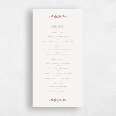 Dusty Rose, Pink Wedding Menu - Matienzo