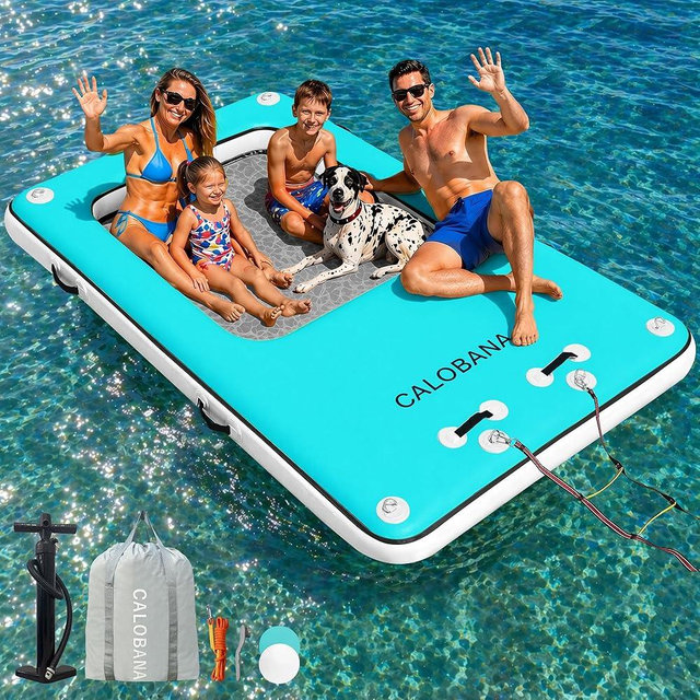CALOBANA Inflatable Floating Dock, Lake Floats for Adults Floating Raft Water Platform with Detachable Ladder for Lake