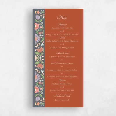 Light Rust, Orange Wedding Menu - Suraya