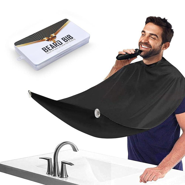 Beard Bib Apron for Men, Valentine's Day Gift Beard Trimming Catcher Bib for Shaving & Hair Clippings, Waterproof Non-Stick Hair Catcher Grooming Cloth with 2 Suction Cups
