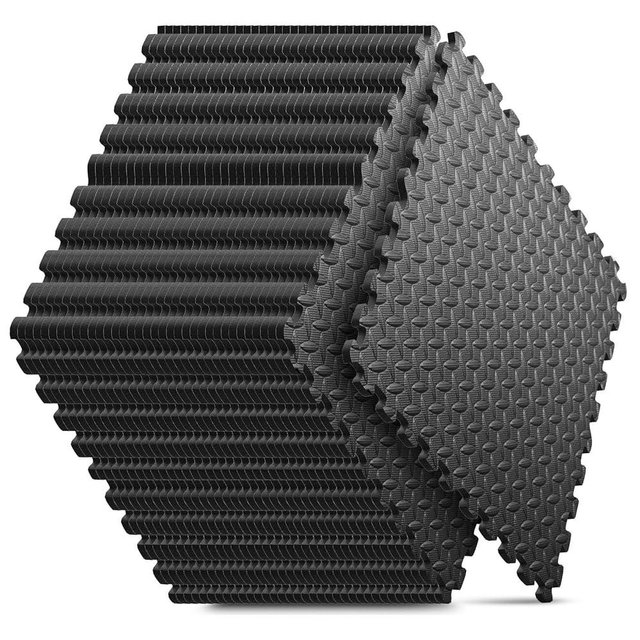 Home Gym Mat, Puzzle Exercise Mat, EVA Interlocking Foam Floor Tiles for Home Workout Equipment and Kids' Play Areas - Blue, 24 in x 24 in x ½ in - (Black, 36 Pack (144 SQ FT))