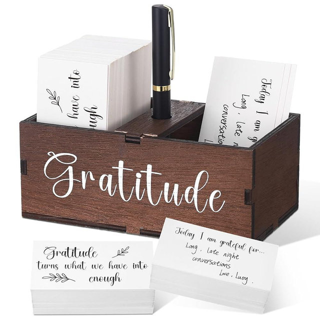 Clabby Gratitude Jar Thanksgiving Gifts Include 200 Cards 1 Pen 1 Blessing Jar Wood Box Practice Thankful Appreciation Gratitude Note Cards Kit for Families Friends Employee Coworkers(Dark Brown)