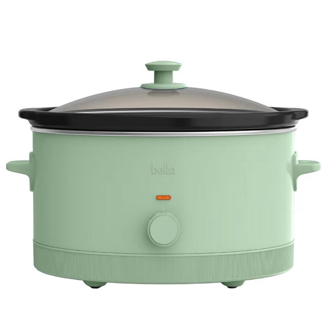 bella 6.0 Qt Programmable Slow Cooker, Ceramic Nonstick Coating, 3 Temperature Settings, Dishwasher Safe Stoneware Pot and Tempered Glass Lid, Cool Touch Handles & Tangle Free Cord Wrap, Seaglass