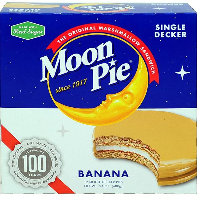 MoonPie Single Decker Banana Marshmallow Sandwich - 2oz, 12Count Box (Pack of 8 Boxes, 96Count Total) | Banana Covered Graham Cracker & Marshmallow Pie