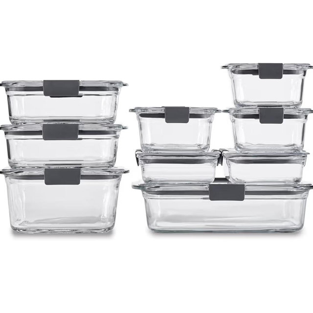 Rubbermaid Brilliance Glass Food Storage Containers, Assorted Sizes, Set of 9, BPA-Free, Leak-Proof, Clear