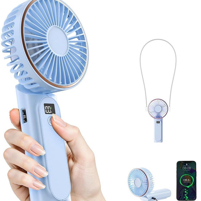 TUNISE Portable Handheld Fan, Portable Fan Rechargeable, 4000mAh, 180° Adjustable, 6 Speed Wind, Display Electricity in Real Time, USB Rechargeable Foldable Fan, Quiet Personal Fan as Power Bank