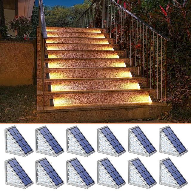 NIORSUN Solar Step Lights, 12 Pack Outdoor Stair Lights Warm White Triangle Solar Deck Lights IP67 Waterproof Auto on Off Decoration Lights for Stair Patio Yard, Driveway, Porch, Front Door, Sidewalk