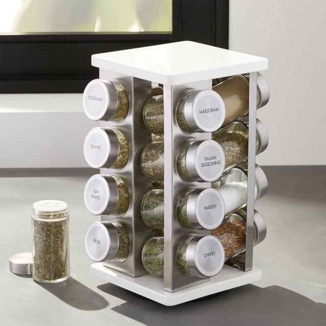 Crate and Barrel, 16-Bottle White Revolving Spice Rack
