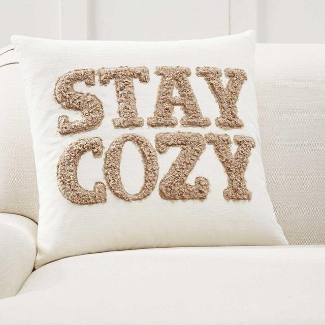 Stay Cozy Teddy Faux Fur Applique Pillow Cover, 20 x 20", Sand