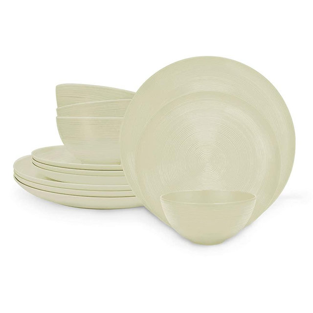 Zak Designs American Conventional Melamine Dinnerware Set Includes Dinner Plates, Salad Plates, and Individual Bowls, Durable and BPA Free (Sand, 12-Piece Dinnerware Set, Service for 4)