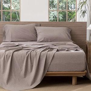 MooMee Bedding Sheet Set 100% Washed Cotton Linen Like Textured Breathable Durable Soft Comfy (Heathered Mauve Brown, King)