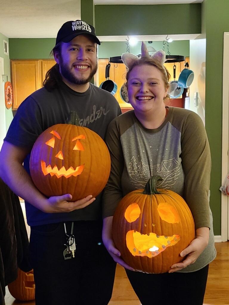 Our first Halloween together- it was spent watching movies and carving pumpkins at a friends house.