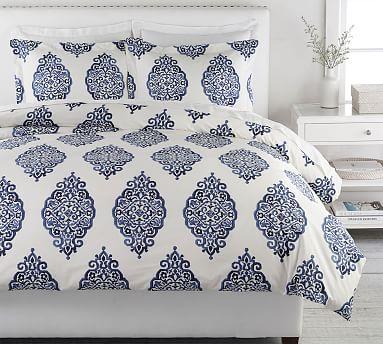 Asher Medallion Organic Percale Duvet, King/Cal King, Twilight