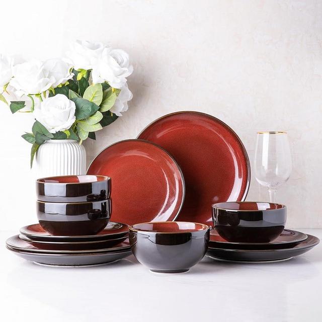 LERATIO Ceramic Dinnerware Sets,Stoneware Coupe Plates and Bowls Sets,Highly Chip and Crack Resistant | Dishwasher & Microwave & Oven Safe Dishes set,Reactive Glaze Dinnerware- Service for 4