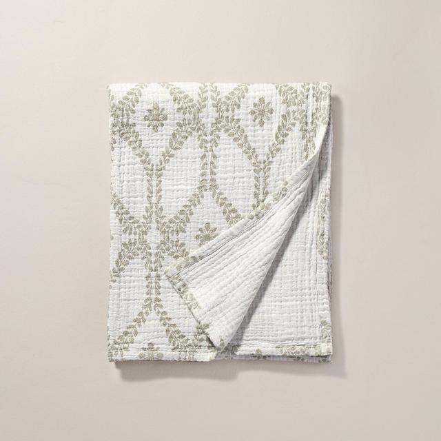 Trellis Pattern Cotton Throw Blanket Green/Cream - Hearth & Hand™ with Magnolia