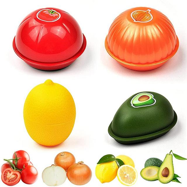 4 Pack Fruit and Vegetable Storage Containers Set for Fridge, Avocado Saver Onion Storage Container Tomato and Lemon Keeper