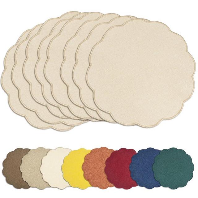 AHHFSMEI Round Faux Linen Placemats Set of 6 Waterproof Table Mats Heat Resistant Non-Slip and Stain Proof for Kitchen Dining Elegant Decor (Beige,6)