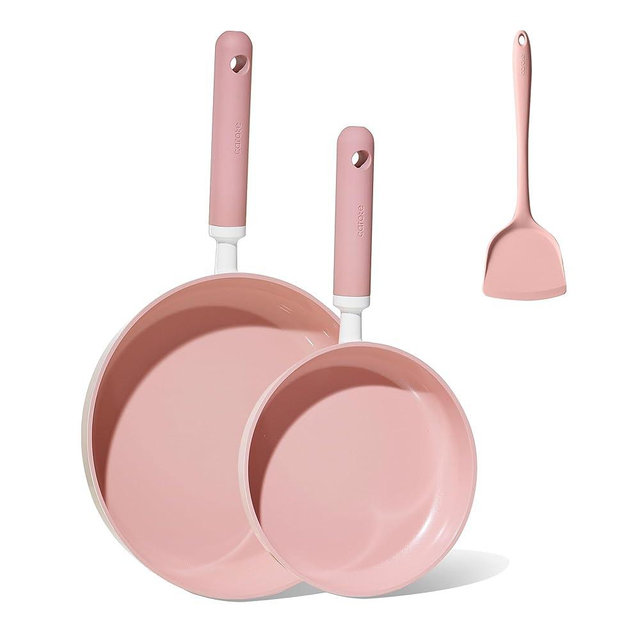 CAROTE Ceramic Frying Pan, 2 Nonstick Skillets & Silicone Spatula, Induction Compatible All Stoves