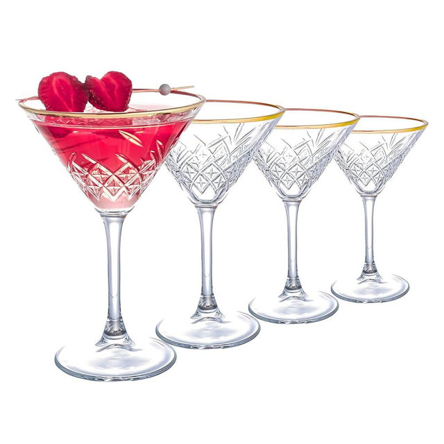 the mask el turko Vintage Martini Glasses Set of 4. Gold Rimmed Cocktail, Espresso, Martini, Margarita, Prosecco, Coupe, Champagne Glasses with Long Stem.(7.7oz/230ml)