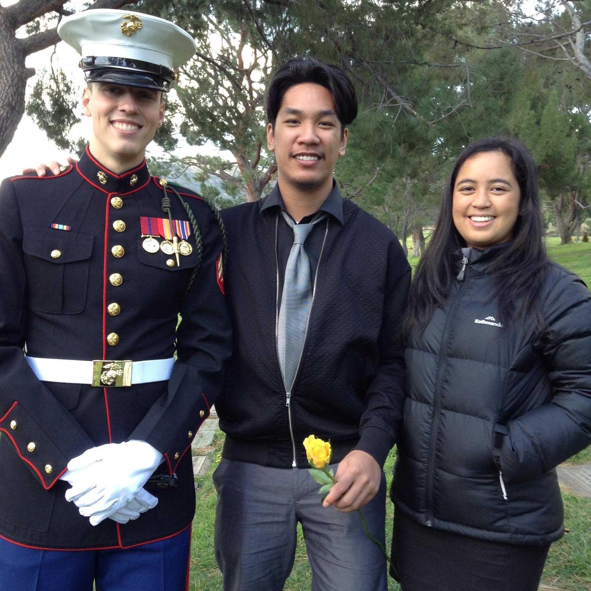 At Steven's Grandmother's internment in California. The second day that Steve & Micah knew each other & the very first photo Steve & Micah have of each other. (Micah's cousin Josh is in the middle.)