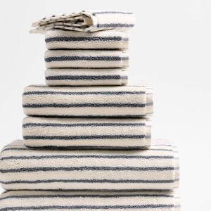 Organic Turkish Cotton Shadow Sage and Pampas Ivory Stripe Bath Towels, Set of 6