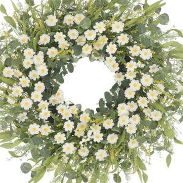 Summer Wreaths for Front Door, 24" White Daisy Wreaths for Front Door Window Wall Wedding Farmhouse Festival Decor, Handmade Artificial Spring Summer Wreath for Home Decoration Gift