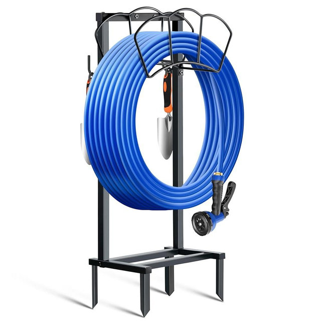 EONFAY Garden Hose Holder, Heavy Duty Water Hose Holders, Sturdy Metal Hose Stand, Hose Organizer, Water Hose Hanger Rack, Hose Reel Storage Stake hold 150Ft Water Hoses, for Patio, Lawn, Garden