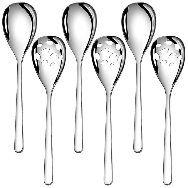 AYFDISHS 6-Piece Serving Spoons Set,Stainless Steel Buffet Serving Spoons,Serving Spoons x 3, Slotted Spoons x 3,9.4 Inches Large Serving Utensils for Parties